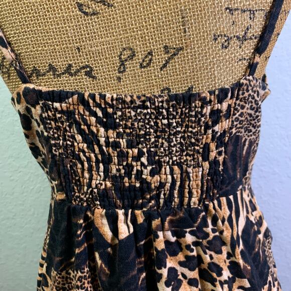 URBAN OUTFITTERS Dress Mini Mixed Animal Smocked‎ Back Spaghetti Strap Bodycon - Picture 9 of 13